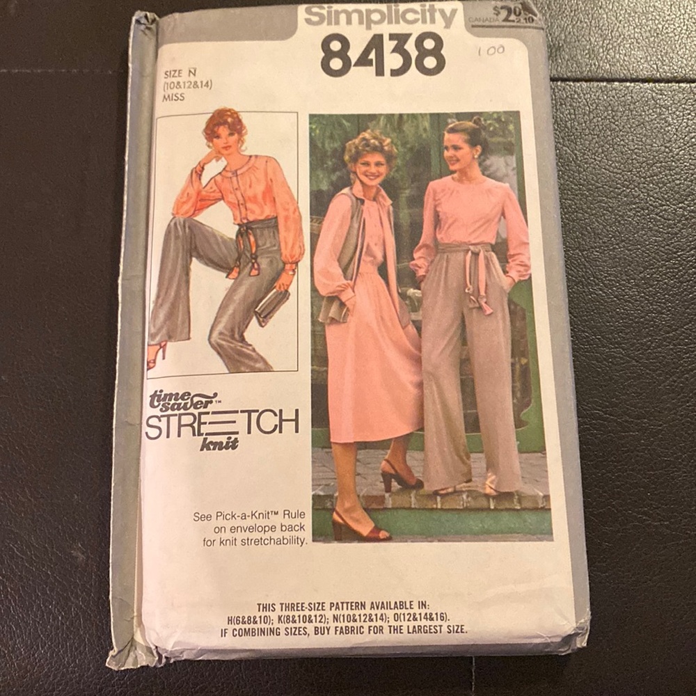8438 Simplicity Vintage 70's Blouse Skirt Pants Vest Sash